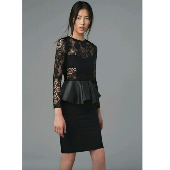 BLOGGER'S FAVE! Zara Celebrity Faux Leather Peplum Lace Dress Black NWT - Picture 16 of 16